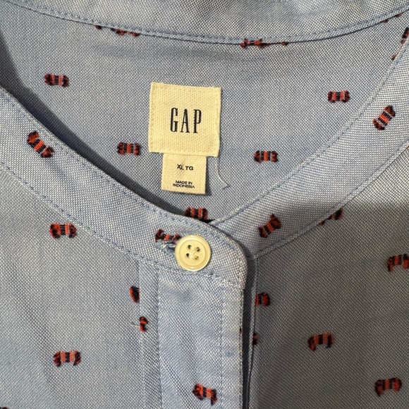 Gap Band Collar Button-Up Tunic Shirt Blue Red White Details XL - Picture 3 of 3